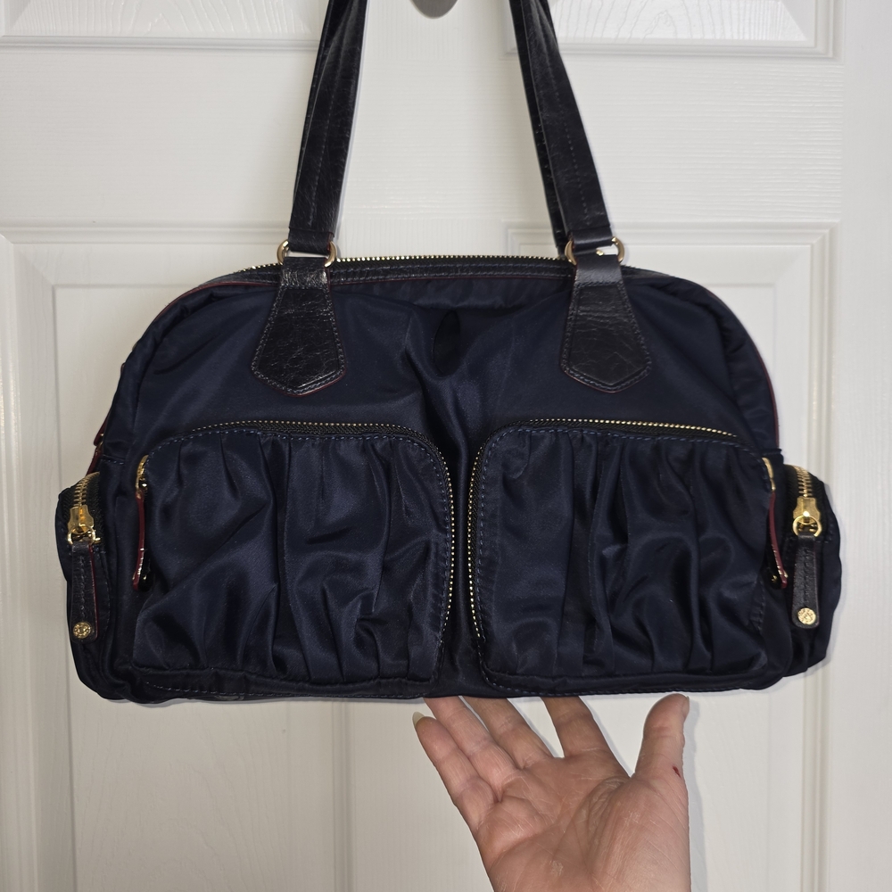MZ Wallace Navy Shoulder Bag with Black Leather Trim